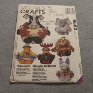 McCall's 6662 Treat Baskets Cow Reindeer Duck Scarecrow Elephant Sewing‎ Pattern
